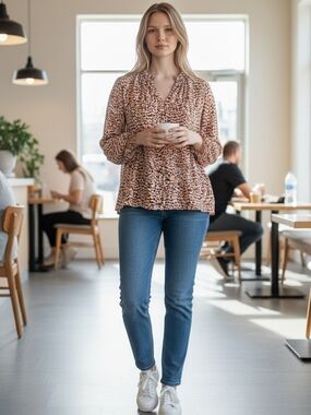 Leopard Print Peplum Blouse in Brown and Cream